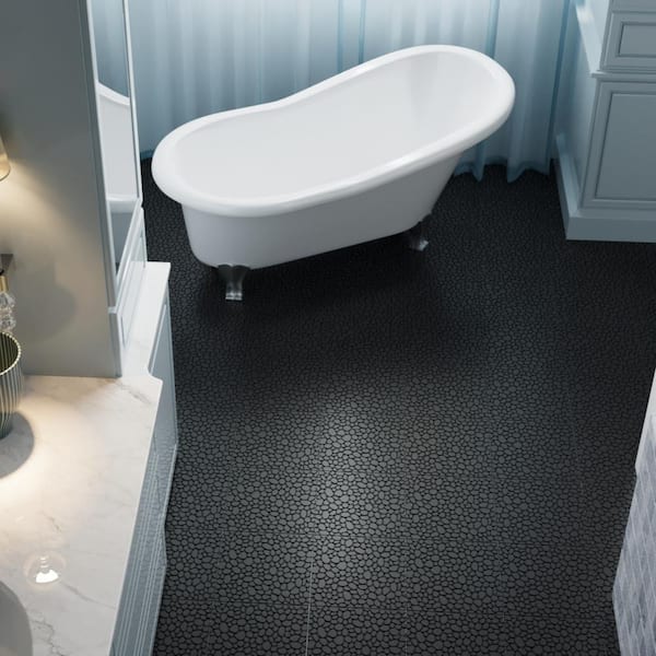1 ft. x 1 ft. PVC Deck Tiles in Black 12of Tiles Interlocking Flooring Pebble Stone Pattern Outdoor Anti-slip(12-Pieces)