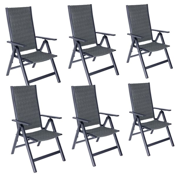 PATIOGUARDER 6-Pieces Wicker Outdoor Recliner Chairs Patio Folding Aluminum Frame Stationary Sling Chair with Armrest