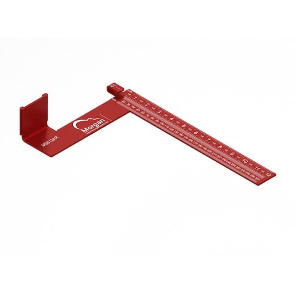 Morgan Square 12 in. Red Aluminum Square Carpenter's Square with Tape Measure Clip and Centerline Marking 1-Pack