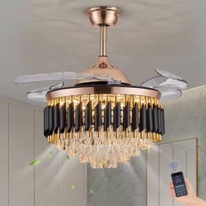 42 in. Integrated LED Indoor Gold Ceiling Fan with Light and Remote Retractable Blades Fandelier