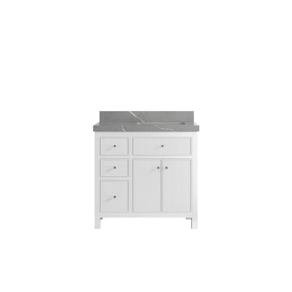Willow Collections Sonoma 36 in. W x 22 in. D x 36 in. H Right Offset Sink Bath Vanity in White with 2" Piatra Quartz Top