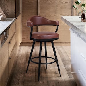 Amador 26 in. Counter Height Bar Stool in a Black Powder Coated Finish and Vintage Coffee Faux Leather