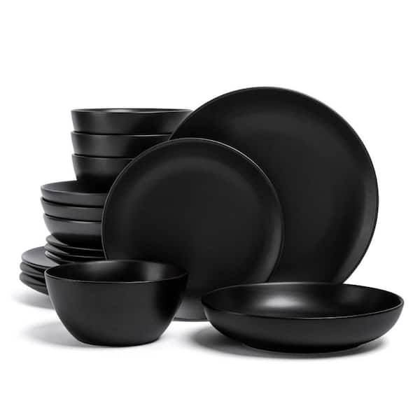 Coupe 16-Piece Semi-Matte Black Hand-Finished Stoneware Dinnerware Set, Service for 4