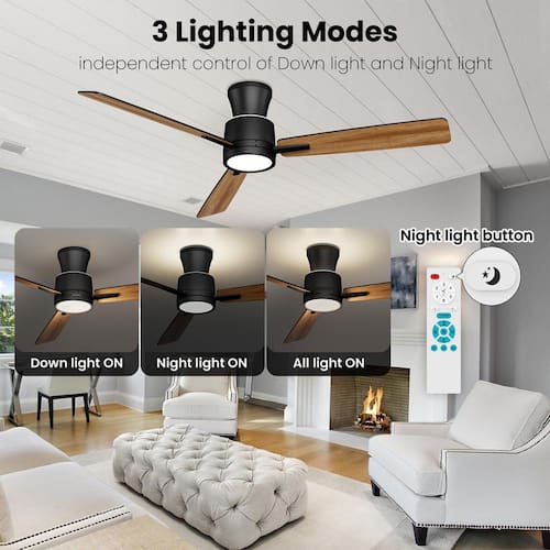 S3 Series 52 in.Indoor Black Ceiling Fan, with Dimmable LED Light and Bedroom Mood Light, Reversible Blades and DC Motor Ceiling Fans With Lights