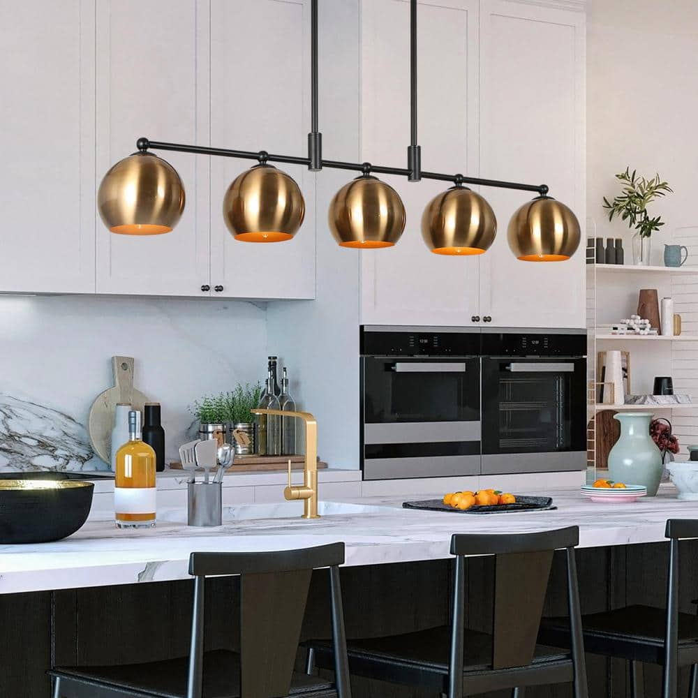 Zevni Large 38.5 in. 5-Light Brass-Plated Island Chandelier, Black Pendant  Light for Kitchen Island, Modern Light Fixtures Z-C7UI2UUI-4285 - The Home  