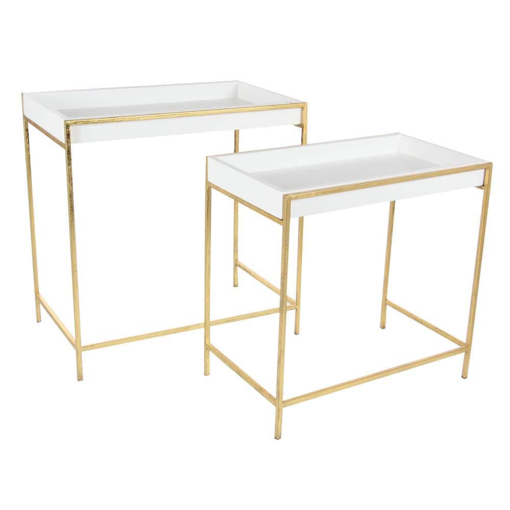 White and Gold Polished Nesting Console Tables, Set of 2