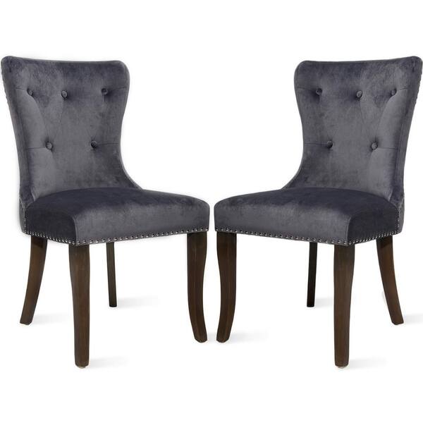 Qualfurn Gray Tufted Upholstered, Gray Upholstered Dining Chairs Set Of 6