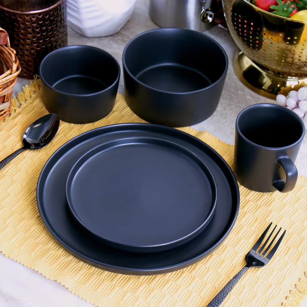 Elama Luxmatte Black Ceramic 20-Piece Dinnerware Set