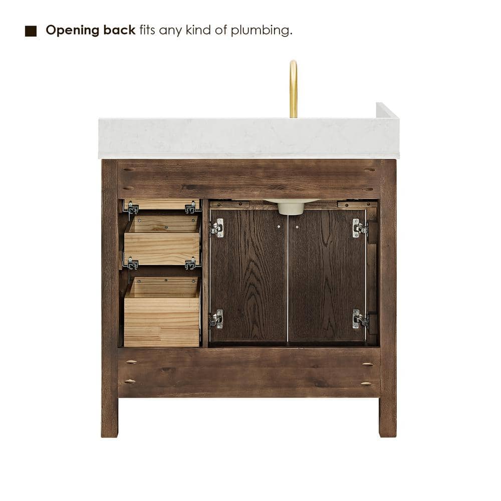 Cerrito 36" Brown Brushed Oak Vanity with White Stone Top