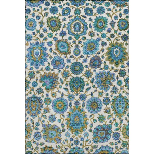 Mayfield Premium Machine Washable Abstract AMF2187 Aqua 10 ft. x 14 ft. Area Rug