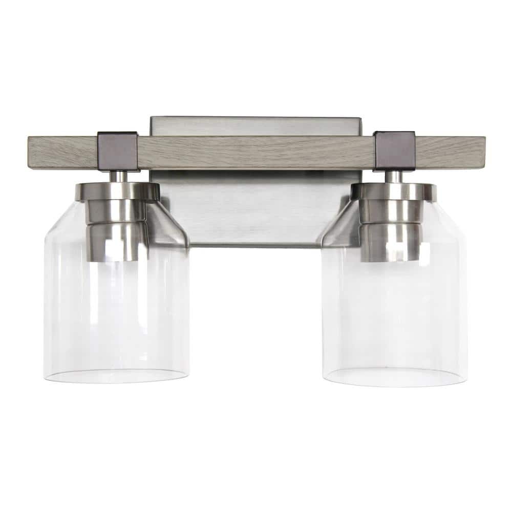 Gray and Nickel Rustic 2-Light Vanity Fixture with Clear Glass Shades