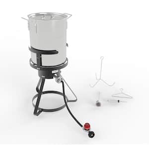 Turkey Fryer Set with Burner 30 Qt. Stockpot Outdoor Burner with Cast Iron Burner Head, Thermometer, Marinade Injector