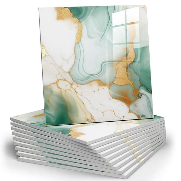 Green and Gold Marble 11.8 in. x 11.8 in. Vinyl Peel and Stick