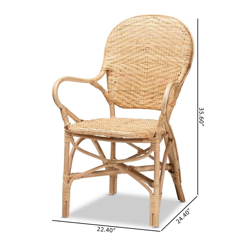 Low Brown Rattan and Cane Arm Chair