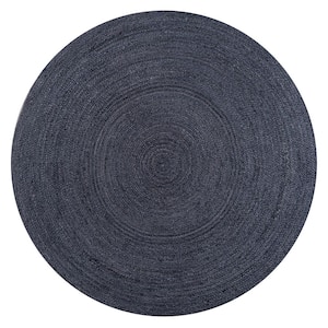 Zara Braided Coastal Cottage Round Jute Navy 4 ft. Round Area Rug