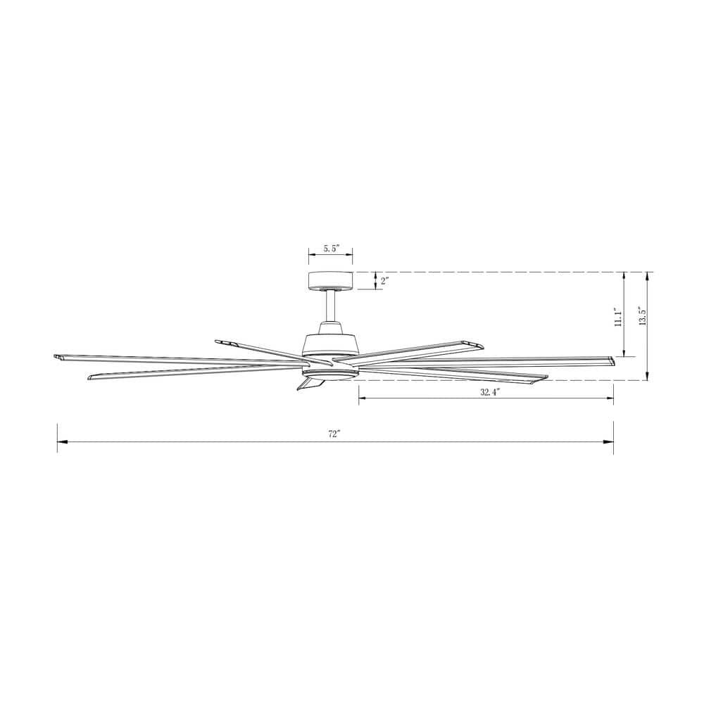 Atlanta 72-Inch Black Metal Ceiling Fan with LED Light and Remote Control