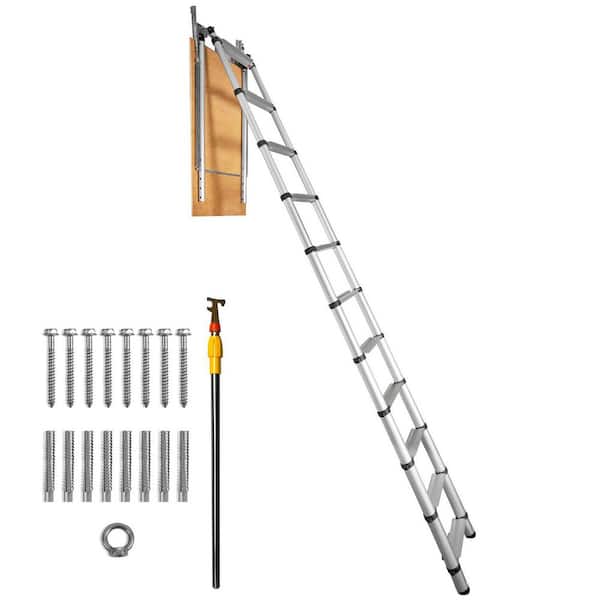 Attic Ladder Telescoping, 350 lb. Capacity, 39.37 in. x 23.6 in., Multi-Purpose Aluminium Extension, Lightweight