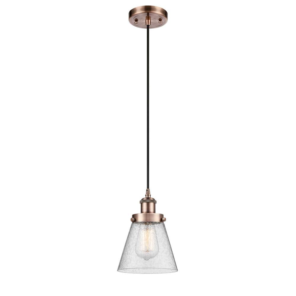 Innovations Cone 60-Watt 1 Light Antique Copper Shaded Mini Pendant ...