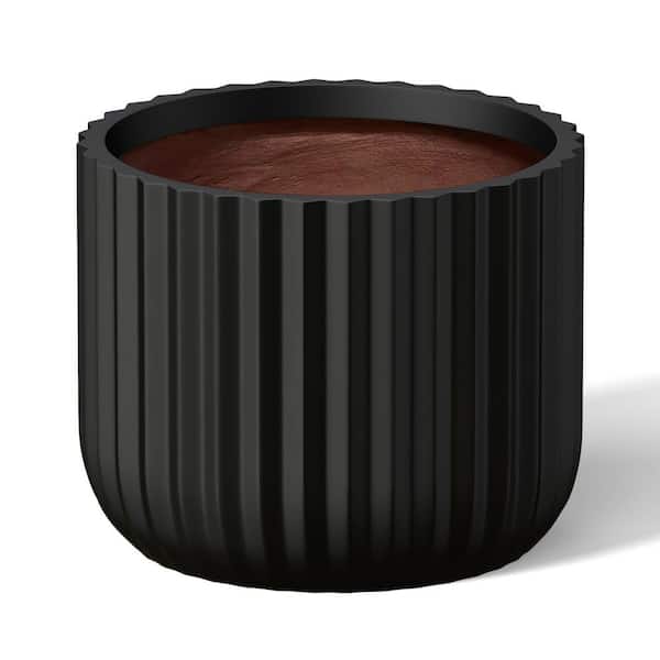 11.5 in. Medium Charcoal Black(Premium Inner) Concrete Round Planter/Pot with Drainage Holes