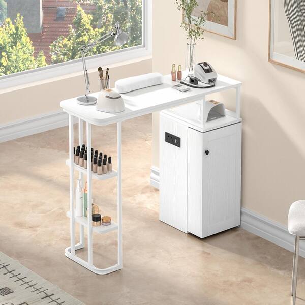 ネイル付きテーブル Aupodin 47.2 in. Rectangular White Wood Manicure Table Nail Desk 1