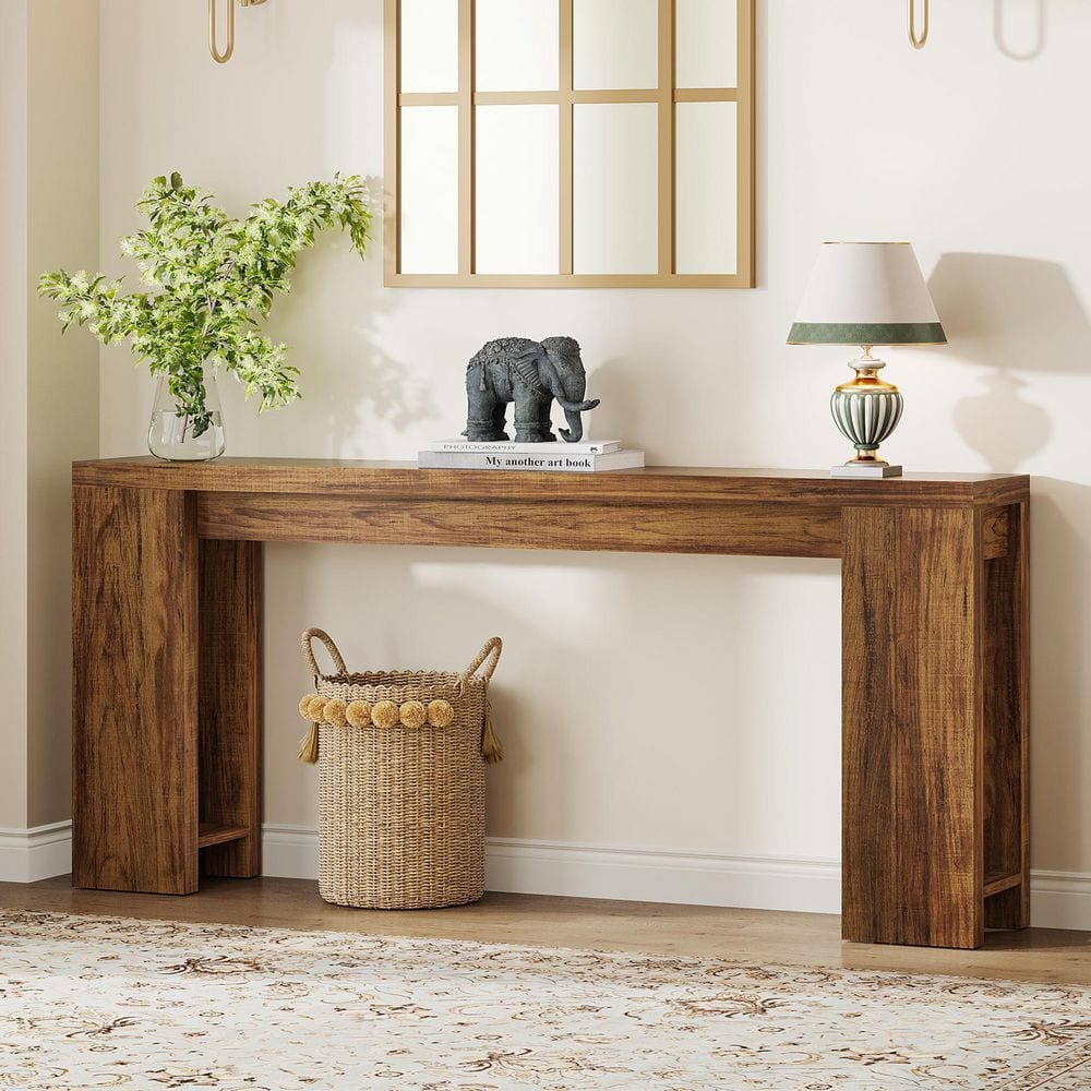 BYBLIGHT 70.9 in. Rectangle Dark Brown Engineered Wood Extra Long ...