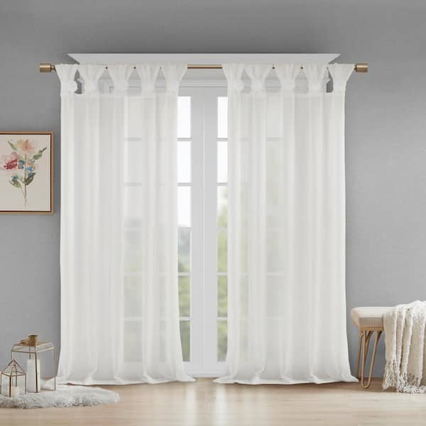 Florah White Polyester 50 in. W x 63 in. L Tab Top Sheer Curtain (Single Panel)
