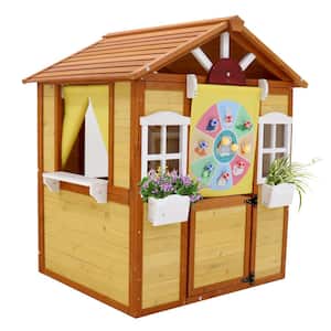 Outdoor Playhouse for Kids Wooden Cottage Pretend Play House for Age 3-8 Years