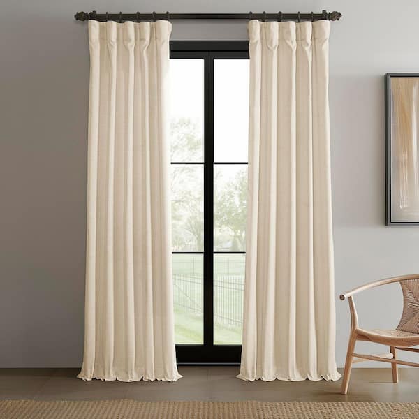 Ivory Raw Linen Weave 50 in. W x 108 in. L Rod Pocket Light Filtering Curtain Pair (Set of 2)