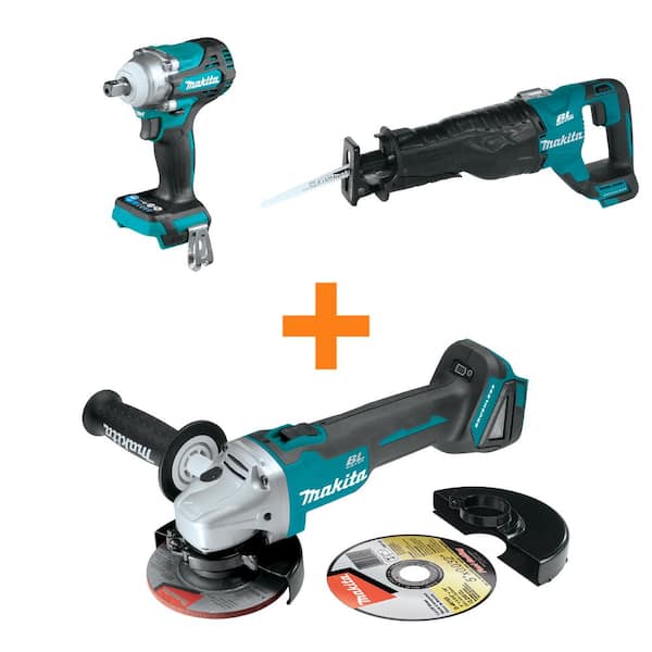 18V LXT Brushless 4-Speed 1/2in Impact Wrench and 18V LXT Brushless Recipro Saw w/bonus 18V LXT Brushless Angle Grinder