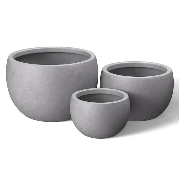 11.5 in. 15 in. 19 in. Light Stone Gray (Enhanced Interior) Concrete Round Planter / Pot with Drainage Holes (Set of 3)