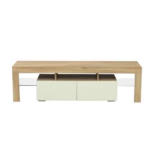 63 in. Khaki and White TV Stand or Entertainment Center with 2-Storage Drawers Fits TV's up to 70 in.