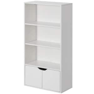 47.25 in. Tall Particle Board Multi-Purpose White Open BookShelf and Bookcases 2 Doors Cabinet and 1 Adjustable Shelf