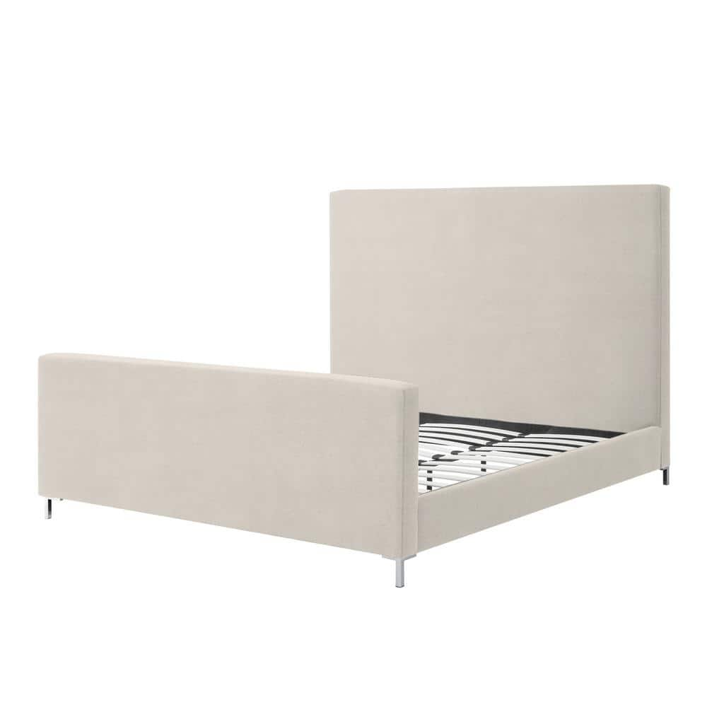 Inspired Home Stefania Beige Queen Size Platform Bed Upholstered Linen 