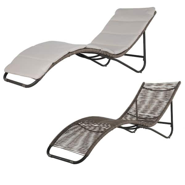 Mondawe 1-Piece Wicker Outdoor Chaise Lounge Patio Reclining Chair with Removable Cushion