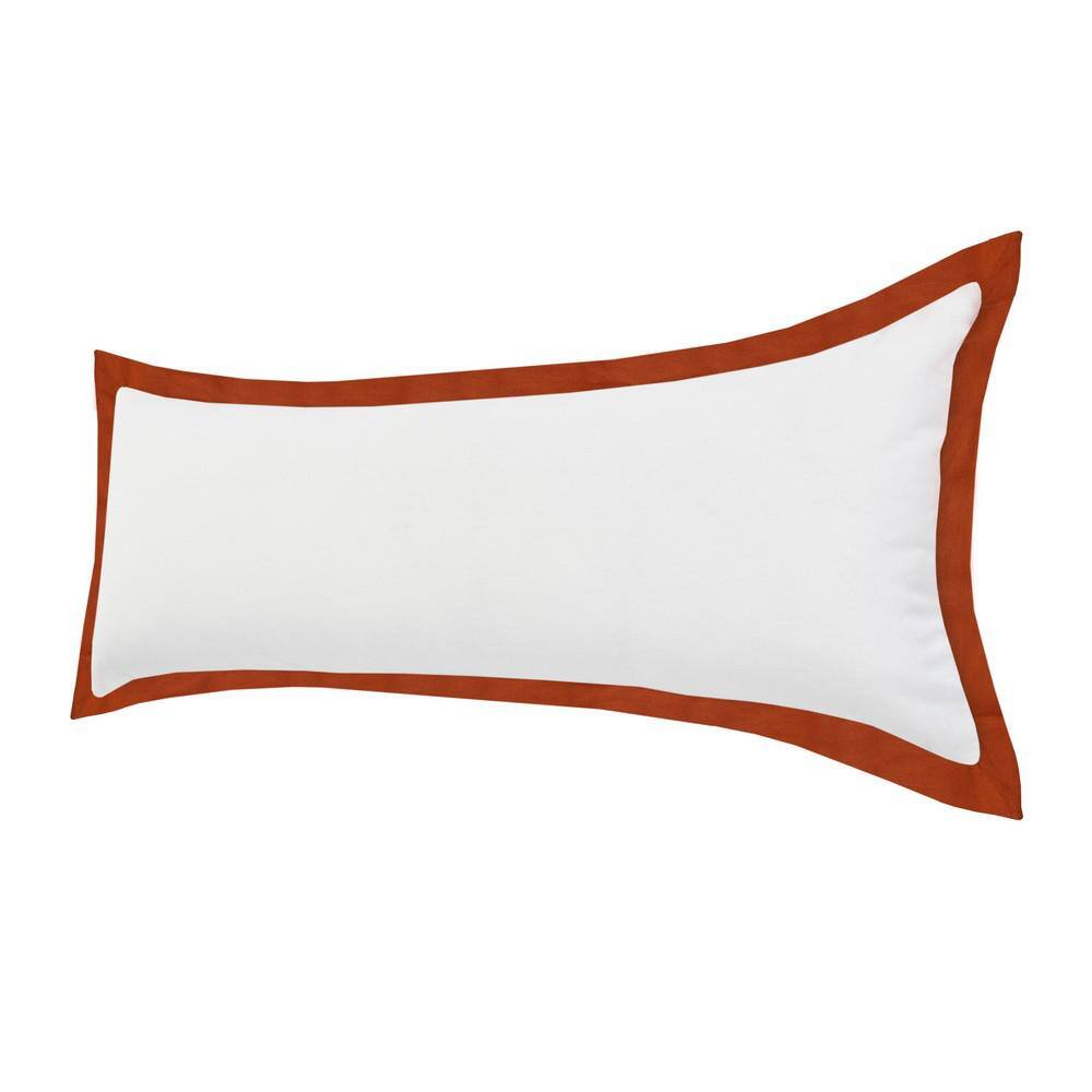 White and Cinnamon Rectangular Cotton Lumbar Pillow