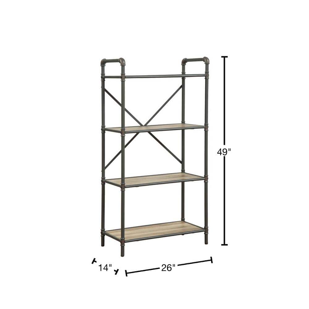 Antique Oak and Sandy Gray 4-Shelf Wood Bookcase