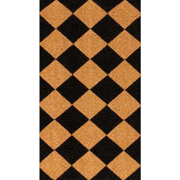 Peater Classic Casual Commerical Natural Coir Natural/Black Geo 3 ft. x 6 ft. Indoor/Outdoor Runner Rug