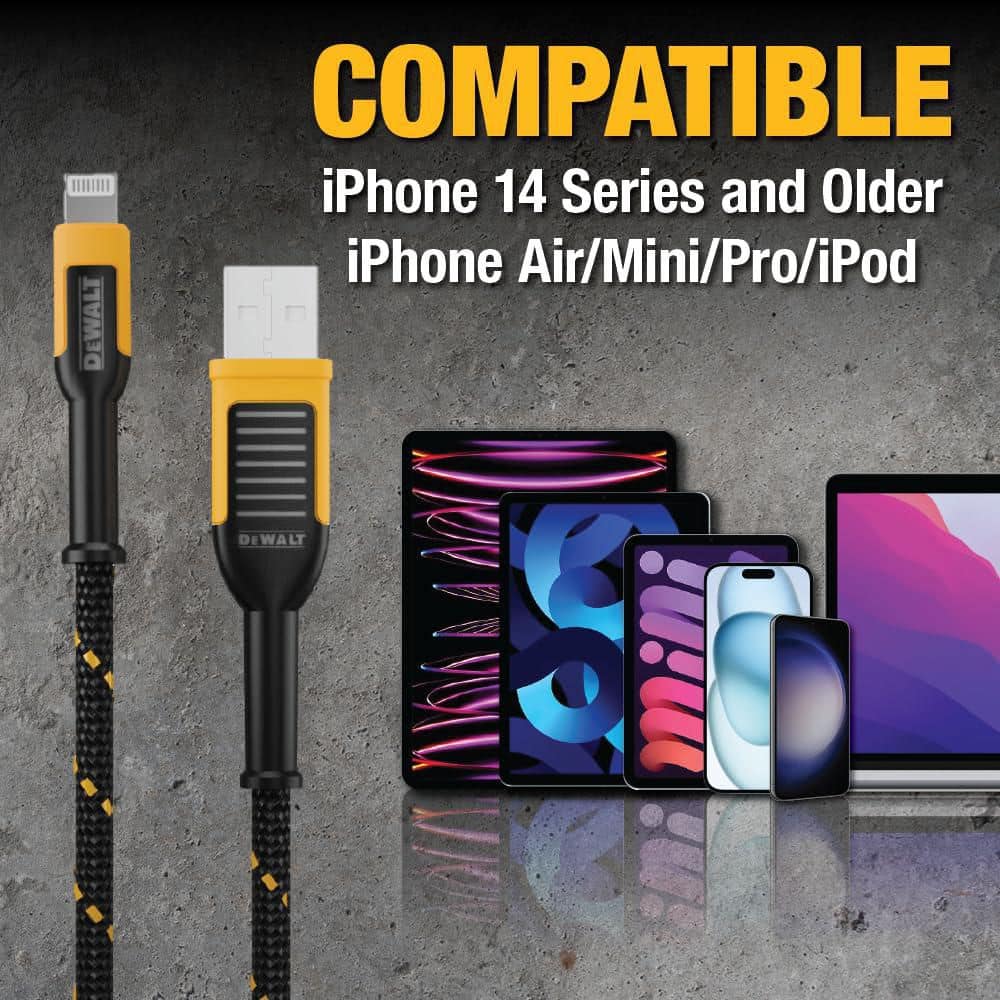 DEWALT Lightning to USB Charge and Sync Cable, 4 FT - Thumbnail 3