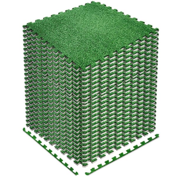 Grass Foam Floor Tiles, 2 in. Green Artificial Grass, 24 Interlocking Mats 96 sq. ft. for Outdoor, Deck, and Patio