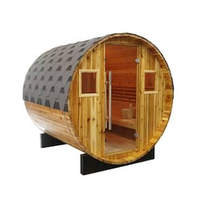 Galley 4-Person Indoor or Outdoor Wet/Dry Barrel Sauna in Cedar with Shingled Roof and 6 kW Harvia Electric Heater