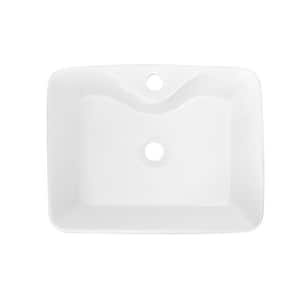 Rectangular 19 in. Ceramic Vessel Bathroom Sink Art Basin in Glossy White with Single Facuet Hole