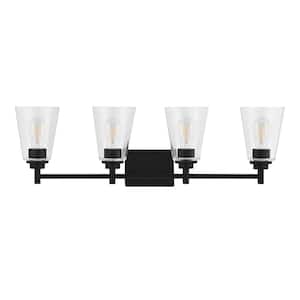 Wakefield 31 in. 4-Light Matte Black Modern Vanity with Clear Glass Shades