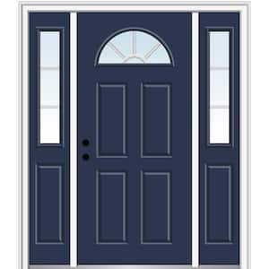 64.5 in. x 81.75 in. Internal Grilles Right-Hand 1/4-Lite Clear Painted Fiberglass Prehung Front Door with Sidelites