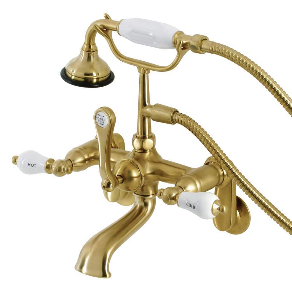 Aqua Vintage 3-Handle Wall-Mount Clawfoot Tub Faucets with Hand Shower in Brushed Brass price history on PriceWatchPro