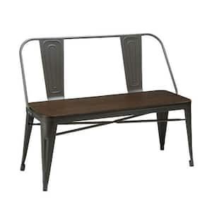 Dark Gray and Brown Dining Bench With back with Metal Base 40 in.