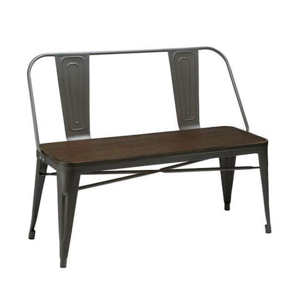 Benjara Dark Gray and Brown Dining Bench With back with Metal Base 40 in.