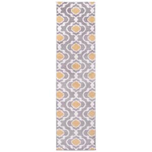 Moroccan Trellis Contemporary Gray/Yellow 24 in. x 120 in. Runner Rug