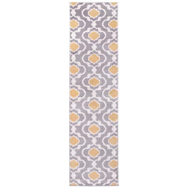 World Rug Gallery Moroccan Trellis Contemporary Gray/Yellow 24 in. x 120 in. Runner Rug