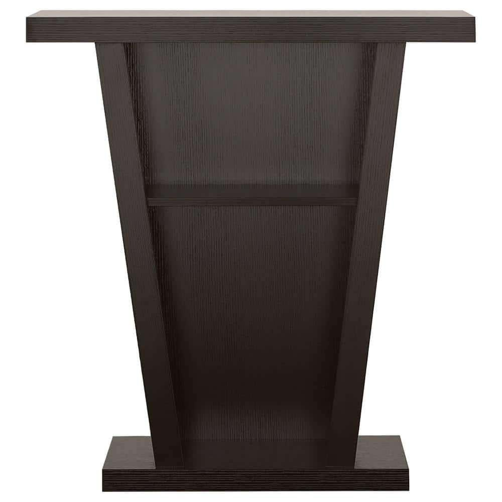 Transitional Cappuccino Console Table with Slanted Silhouette and Storage