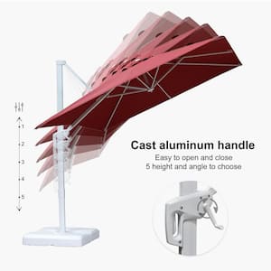 8 ft. Square Outdoor Patio Cantilever Umbrella White Aluminum Offset 360° Rotation Umbrella in Red